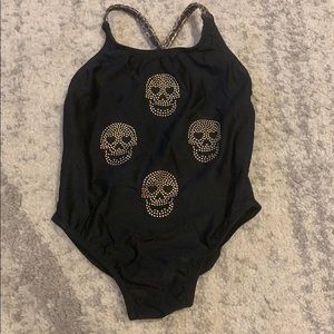 Black skull and leapord one piece swimsuit girls